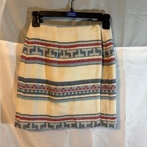She Said Women's Cream and Gray Navajo Patterned Wrap Mini Skirt Sz 3